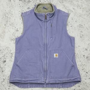 Vintage Carhartt WOMENS WV001 BDK Sherpa Lined Purple Vest Size Small